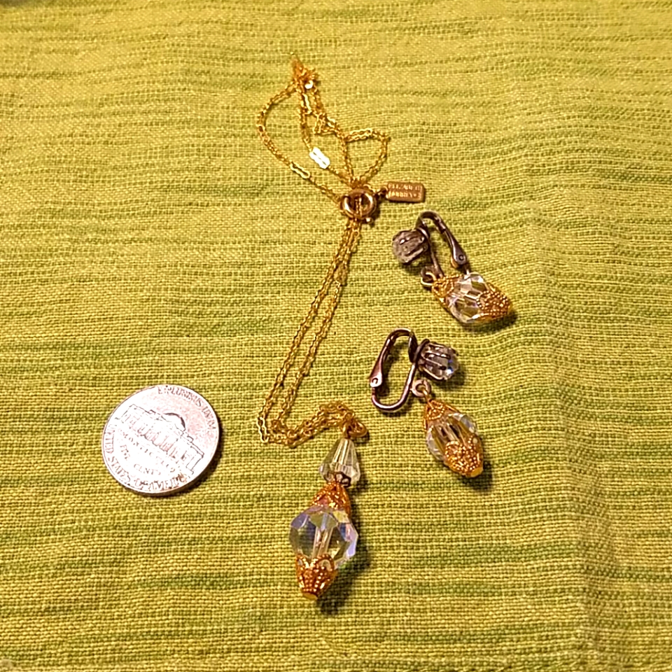 Vintage Crystal Necklace And Earrings